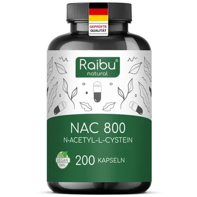 Produktbild von NAC 800 Kapseln hochdosiert, NAC Acetyl L-Cystein in bester Qualität RAIBU
