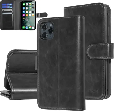 Productafbeelding van UNIQ Accessoire, hoesje van het type "book" voor de Apple iPhone 11 Pro Max, kleur zwart, met een zachte, aangename textuur