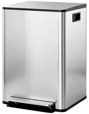 Produktbild von Mülleimer mit 2x30L Fächern, Soft-Close-Deckel, Fingerabdrucksicher, Edelstahl, Silber