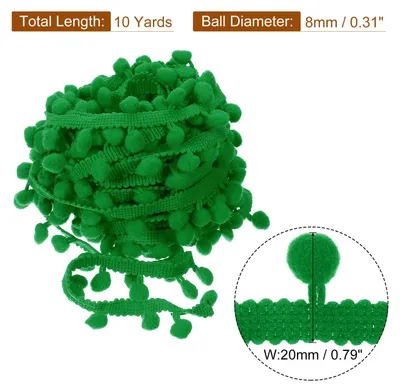 Produktbild von 10 Yards Pom Pom Ball Fringe Trim, Ribbon Sewing Accessory DIY Crafts for Home Curtain Clothes Pillow Decoration (8mm, Dark Green)