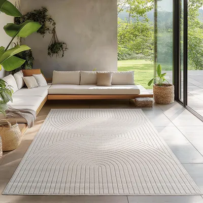 Image de Carpetsale24 Tapis d’Extérieur Design Boho Moderne Effet 3D Résistant aux UV Idéal pour Terrasse Salon et Cuisine, Taille: 280x370 cm