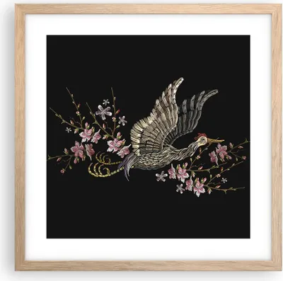 Produktbild von Gerahmtes Poster - Rahmen in heller Eiche - Asiatisch Vogel Blumen - 40x40 cm - Wand Bild - Wanddeko - Wandbilder - Kunstposter - Wandposter - Bilderrahmen - Bilder - Kunstdruck - P2NAC40x40-4614