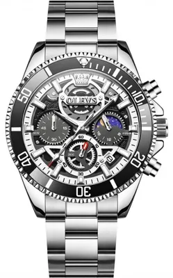 Produktbild von OLEVS Herrenuhr mit Chronograph, weiß-schwarzem Zifferblatt und Edelstahlarmband KP41626