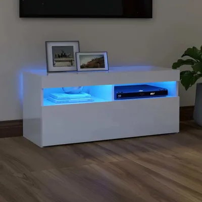 Zdjęcie produktu dla Maison Exclusive – szafka pod telewizor z oświetleniem LED, biała z wysokim połyskiem, 90 x 35 x 40 cm