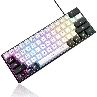 Produktbild von 60% Gaming Tastatur TS91, 61 Tasten, RGB-Beleuchtung, Membran-Keyboard, USB, Schwarz-Weiß, 19-Key Anti-Ghosting