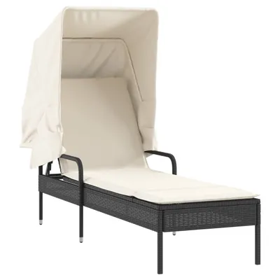 Produktbild von vidaXL Sonnenliege mit Dach Schwarz Poly Rattan