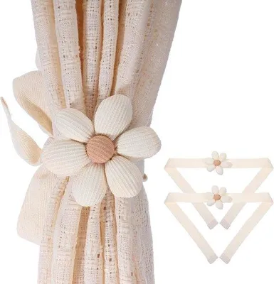 Productafbeelding van Famanu gordijnringen, 2 stuks - bloemenprint - beige - boho-decoratie