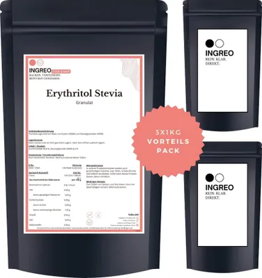 Produktbild von Erythritol Stevia  - (99,8% + 0,2%) Granulat (<40 Mesh) – 3kg (3X1kg)