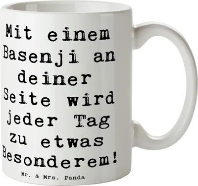 Produktbild von Mr. & Mrs. Panda Kaffeetasse Spruch Basenji Freude - Weiß - Geschenk, Pott, Bedruckte Tasse, Hunderassen Vielfalt, Hund, intelligenter, Kaffeebecher, Hunderasse, schöne