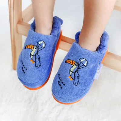 Image de Milk&Moo Flying Toucan pantoufles pour enfants, pantoufles, 100% coton, tongs avec semelle antidérapante, pantoufles d'intérieur, OEKO-TEX, lilas, pour 5-6 ans