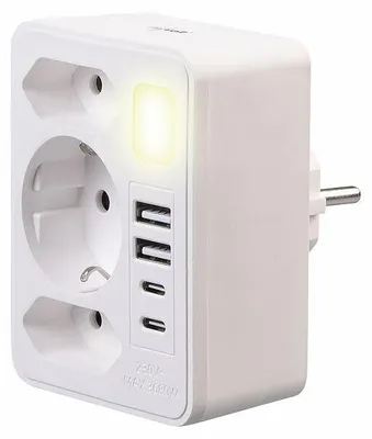 Image de Multiprise murale avec 4 ports de charge USB-A / USB-C et veilleuse