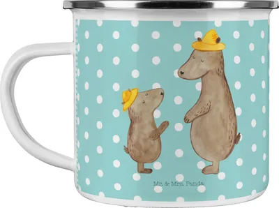 Produktbild von Mr. & Mrs. Panda Kaffeepott Bären mit Hut - Türkis Pastell - Geschenk, Bär, Familie, Family, Haferl, Teetasse, Emaille Tasse, Pott, Muttertag, becher, Vatertag