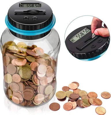 Obrázek produktu pro Pokladnička na pokladničku prasátko s LCD displejem, automatické počítání mincí skleněná kasička velká kapacita, digitální prasátko děti přátelé