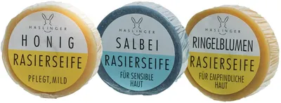 Produktbild von Kopie von Haslinger RasierseifeVorteilsset 3 x 60g Salbei - Honig - Ringelblumen #1
