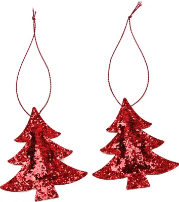 Produktbild von Oblique Unique 2er Set Tannenbaum Anhänger Weihnachten Glitzer Aufhänger Deko für Advent Weihnachtsdeko Baumschmuck - rot