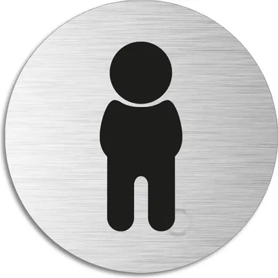 Produktbild von Schild - WC Jungen | Türschild aus Aluminium | Edelstahloptik selbstklebend   Ø 75 mm