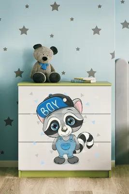 Produktbild von Kinderkommode mit Schubladen Waschbär in der Farbe Grün Babydreams