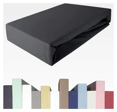 Produktbild von Spannbettlaken für Matratzen mit einer Höhe von 20-40 cm, 200 x 220-240 bis 220 x 220-240 cm, , Baumwolle mit 5% Elasthan, Spannbetttuch für Boxspringbetten in Graphit