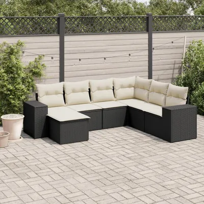 Produktbild von 7-tlg. Garten-Sofagarnitur - mit Kissen Schwarz Poly Rattan - Gartenmöbelset 3255233