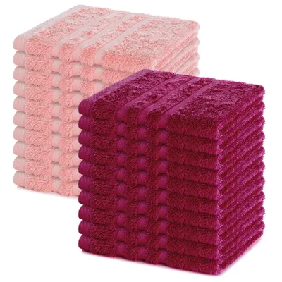 Zdjęcie produktu dla Zestaw 20 ręczników Lavea® 30 x 30 cm, 100% bawełna frotte, ręczniki dla gości i myjki, można prać w temperaturze 60°C, seria Elena, łazienka i toaleta dla gości, bordowy i pastelowy róż