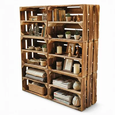 Image de Caisse en bois flammé 40 x 30 x 25 cm - Caisse à fruits Caisse d'étagère avec ou sans fond intermédiaire