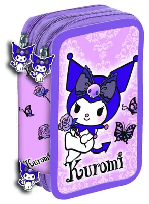 Obrázek produktu pro Třípatrová penál Kuromi, naplněná, v zářivé fialové barvě