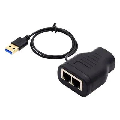 Produktbild von LAN Y Adapter 2x RJ45 Buchse zu Buchse Ethernet Splitter USB 3.0 Kabel Schwarz