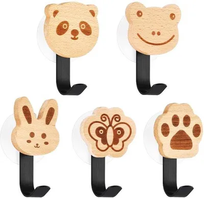 Image de Lot de 5 crochets en bois pour vêtements d'enfants, pour chambre d'enfant