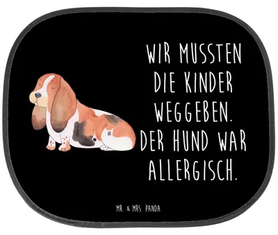 Produktbild von Mr. & Mrs. Panda Sonnenblende Auto Hund Basset Hound - Schwarz - Geschenk, Sonnenschutz, pkw, Sprüche, Lustig, Seitlicher, Süß, hitzeschutz, Autosonnenschutz