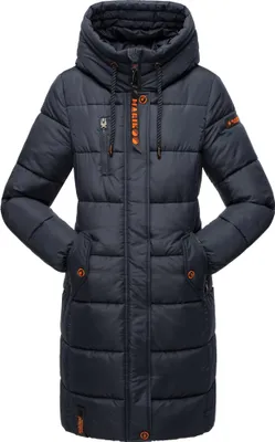 Produktbild von Marikoo Damen Wintermantel warmer Winterjacke Vegan Steppmantel lang mit Kapuze Yuikoo Navy Gr. 36 - S