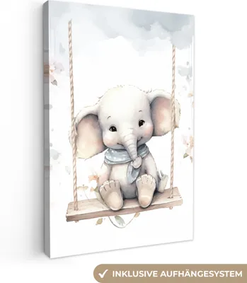 Produktbild von MuchoWow® - Leinwandbilder - Elefant - Tier - Kinder, Wandbild, Wanddeko Bilder Wohnzimmer, 20x30 cm