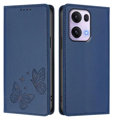 Obrázek produktu pro Kožené pouzdro pro Oppo Reno13 Pro 5G, motýlí ražbou, peněženkové flip pouzdro se stojánkem Tmavě modrá