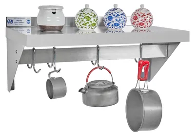 Imagen del producto de Estante de acero inoxidable con 4 ganchos, de 30,5 x 61 cm, para utensilios de cocina