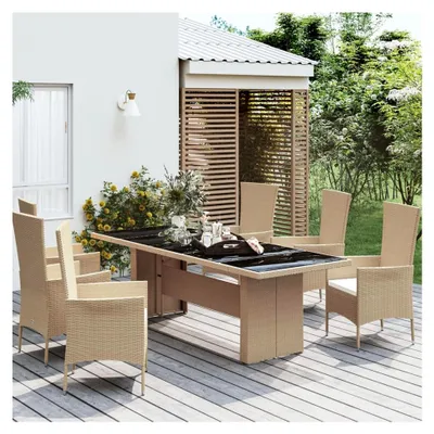 Produktbild von Gartentisch aus Polyrattan mit Glasplatte, Outdoor-Tisch für Balkon, Picknick, Hinterhof und Terrasse, Campingtisch, Gartenmöbel