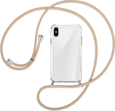 Produktbild von Handykette Backcover-Schutzhülle mit Band (Metall silberfarben) für Apple iPhone X / XS / 10 - beige