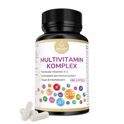 Produktbild von Multivitamin Komplex - Vitamin A-Z - 25 Vitalstoffe - 180 Kapseln - hochdosiert