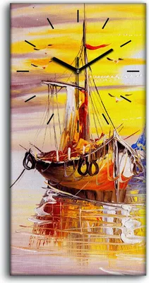 Produktbild von Wandbild Leinwand Bilder mit Uhr 30x60 Wasser Meer Segel Boot Sonnenaufgang - schwarze Hände