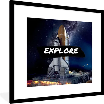 Produktbild von MuchoWow® Gerahmtes Poster Weltraum - 'Erforschen' - Zitate - Sprichwörter - Kinder - Kinder - Jungen 40x40 cm - Poster mit Schwarzem Bilderrahmen Wandposter Rahmen Foto Bilder - Poster - Plakat im Rahmen