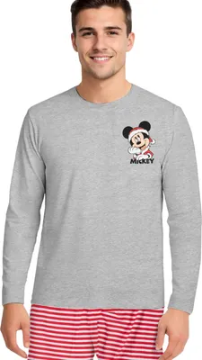 Produktbild von Disney Mickey Mouse Schlafanzug für Männer - XMAS Winter Pyjama Set Langarm Christmas Weihnachten Oberteil mit Hose Grau/Rot XL