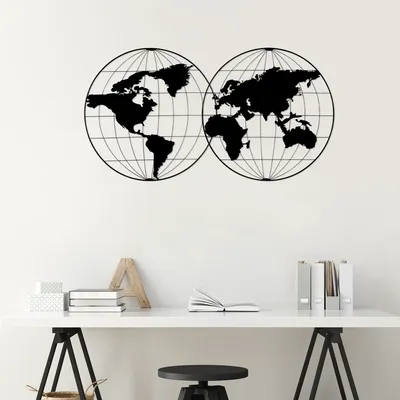 Immagine prodotto di Wallity, World- TNL2087, Nero, Altre decorazioni per la casa, 113 x 60 cm, 100% metallo (Spessore: 1