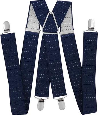 Produktbild von axy® Herren Hosenträger 3,5cm breite mit 4 Stabile Clips X-Form länge verstellbar Hochzeit-Business Outfit-Dunkelblau mit weißen Punkten
