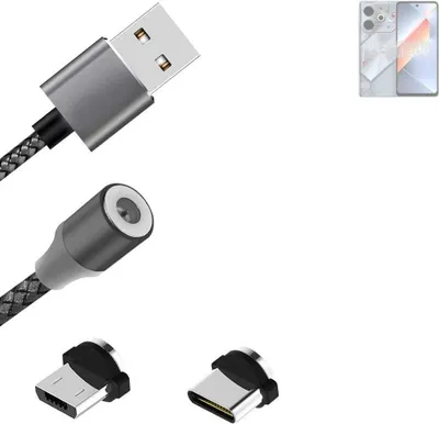 Produktbild von K-S-Trade Hochwertiges Magnet-Lade-kabel Sync-Kabel Daten-Kabel für Tecno Pova 6 Neo mit USB-Typ-C-Anschluss und Micro-USB-Anschluss 2A bis zu