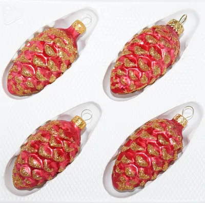 Produktbild von 4 tlg. Glas-Tannenzapfen Set in Ice Rot Gold