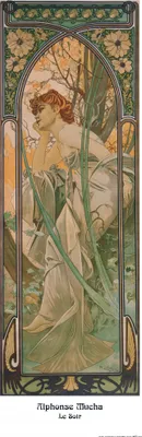Produktbild von Alphonse Mucha Kunstdruck Bild - Die Vier Tageszeiten, Der Abend, 1899 (91 x 30 cm)