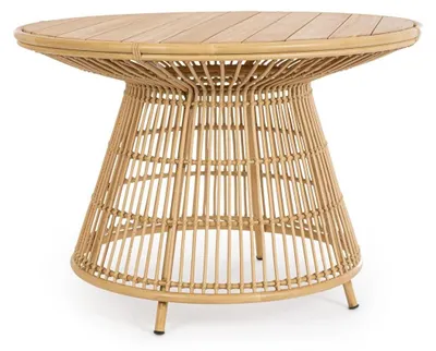 Produktbild von Bizzotto Adelma - Aluminium- und Teakholz-Tisch in Rattan-Optik 110x75cm