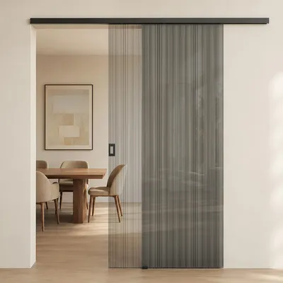 Produktbild von Mai & Mai Glasschiebetür komplettset softclose Zimmertür Matt Schwarz, BxH: 90x205cm 8mm ESG-Sicherheitsglas, Schiebetür Glas gebürstet Muranino-001