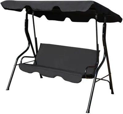 Produktbild von GOPLUS Hollywoodschaukel mit Sonnendach, 210kg belastbar, Gartenschaukel, Schaukel, Schaukelbank 3-Sitzer, Schwarz