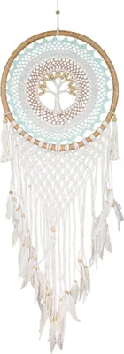 Produktbild von Wandbehang Wandschmuck Wandteppich Etnik Traumfänger Boho Quaste Deko Dreamcatcher Gewebter Lebensbaum 44 cm Ø Türkis