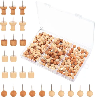 Produktbild von Holz-Reißzwecken 180 Stück, 6 Stile, für Pinnwand