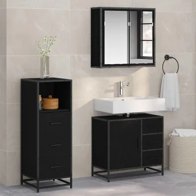 Immagine prodotto di Maison Exclusive - Set di mobili da bagno, 3 pezzi, finitura effetto legno di quercia nero